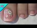 DISEÑO DE UÑAS PARA PIES FLOR Y ROSAS CON FRANCÉS ¡Muy Fácil! - FLOWERS NAIL ART - FRENCH NAIL ART