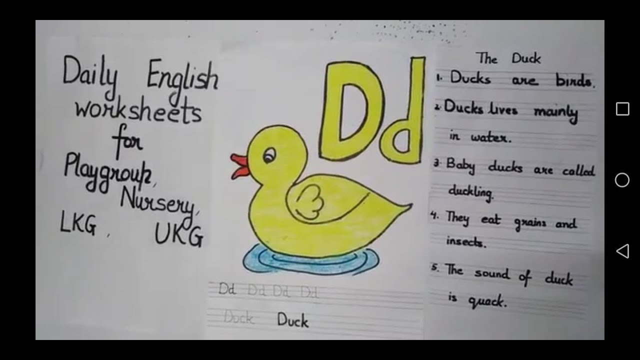 Draw a cute duck + daily worksheet for kids + 5 lines on duck