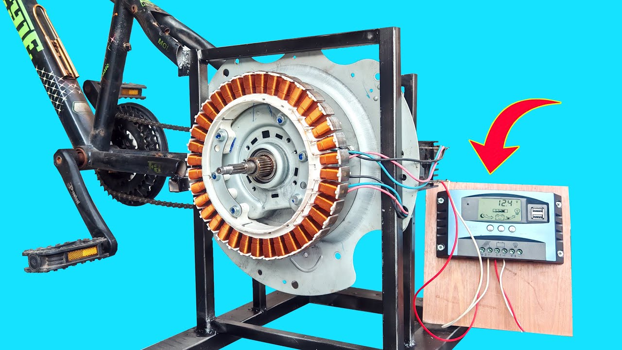 Переделал трехфазный двигатель стиральной машины и старый велосипед в генератор энергии