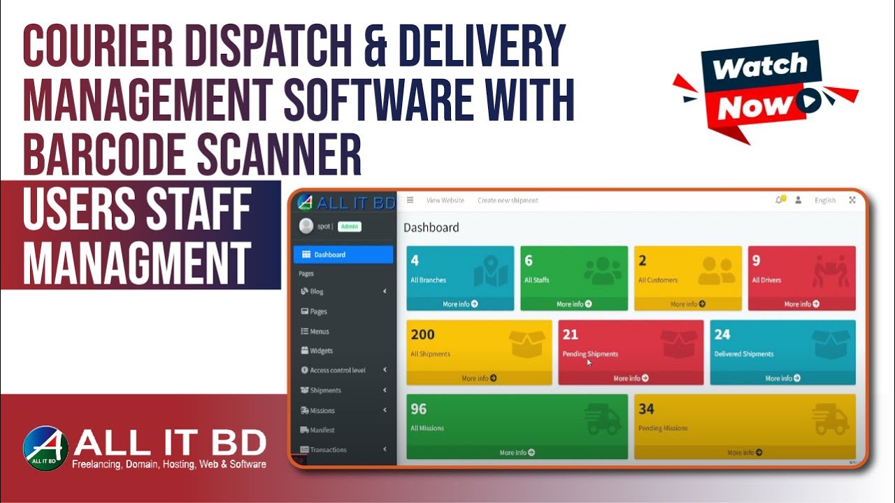 Courier Dispatch & Delivery Management Software With Barcode Scanner || UsersStaff Managment
