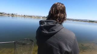 Santa ana river lakes trout fishing chris catching a good one on a Tuesday good catch #trout #socal