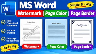 MS Word Watermark, Page Color & Page Border | Complete Page Design Tutorial for Beginners