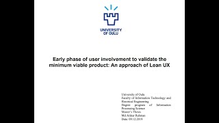 Masters thesis presentation. University of Oulu, Finland