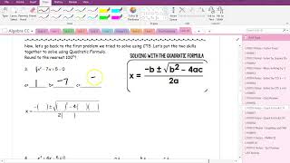 Algebra U10 Day 8 Notes--Quad Formula D1