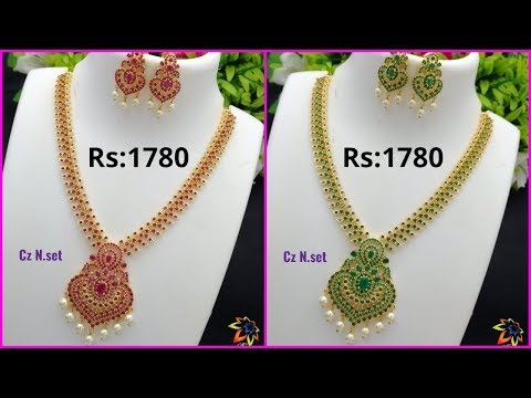 Latest 1 Gram Gold Cz Necklace Sets Designs With Price || One Gram Gold Necklace Sets