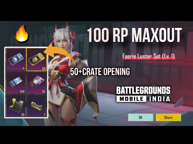 RP MAX OUT AND CRATE OPENING BGMI/PUBG MOBILE OPENING  50+ CRATES 🔥 class=