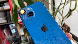 iPhone13mini 256GB 純正バッテリー98％ 背面ヒビ割れ 色替えもできる♡ iPhone 13 mini 背面ガラス割れ交換修理 - YouTube
