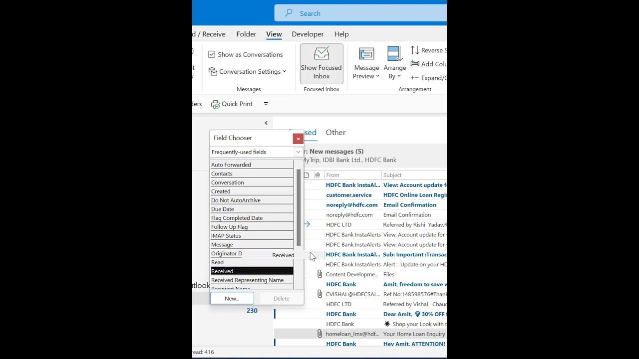 Received date column is missing in outlook inbox how to fix it youtube
