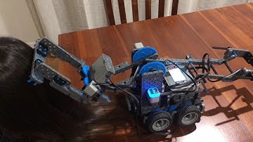 Clawbot IQ brushing Cookie’s hair (programmed using ROBOTC for VEX Robotics 4.X)