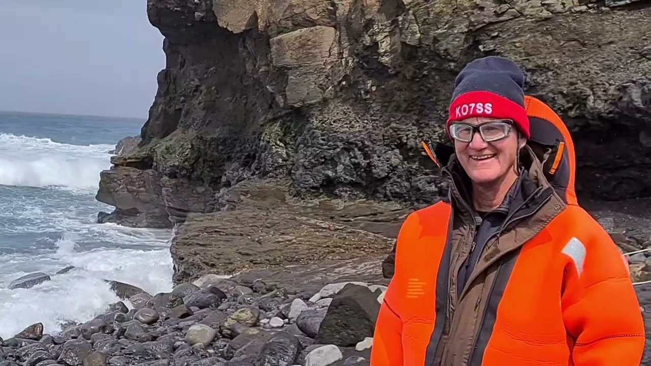 Team members floating ashore in survival suits at Bouvetoya By Kenneth