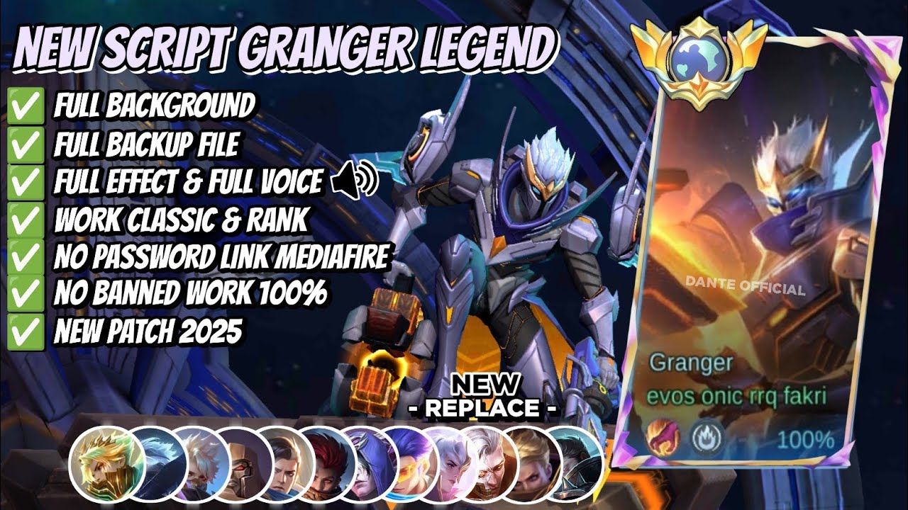 NEW! Script Skin Granger Legend - Starfall Knight No Password | Full Effect Voice | Patch Terbaru