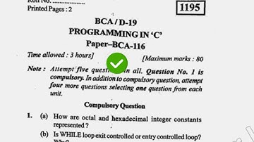 2019 KUK BCA 1st Sem Programming in C Question Paper