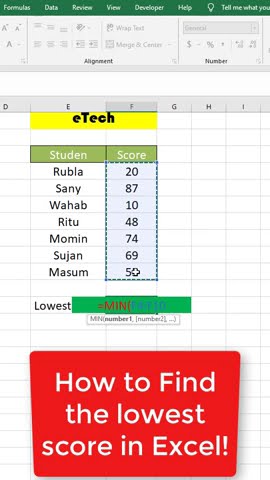 How to Find the lowest score in Excel! eTech Emon - YouTube