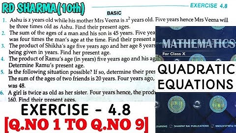 RD SHARMA CLASS 10 QUADRATIC EQUATIONS EXERCISE- 4.8[Q.NO 1 TO 9] MATH FEAR | CHAPTER 4 |CBSE