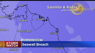 Storm Breaches Seawall In Scituate