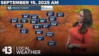 Seasonal September temps in the 90s! Wet weather returns later this week