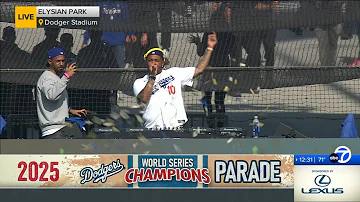 DJ Mustard plays 'Not Like Us' as team arrives at Dodger Stadium