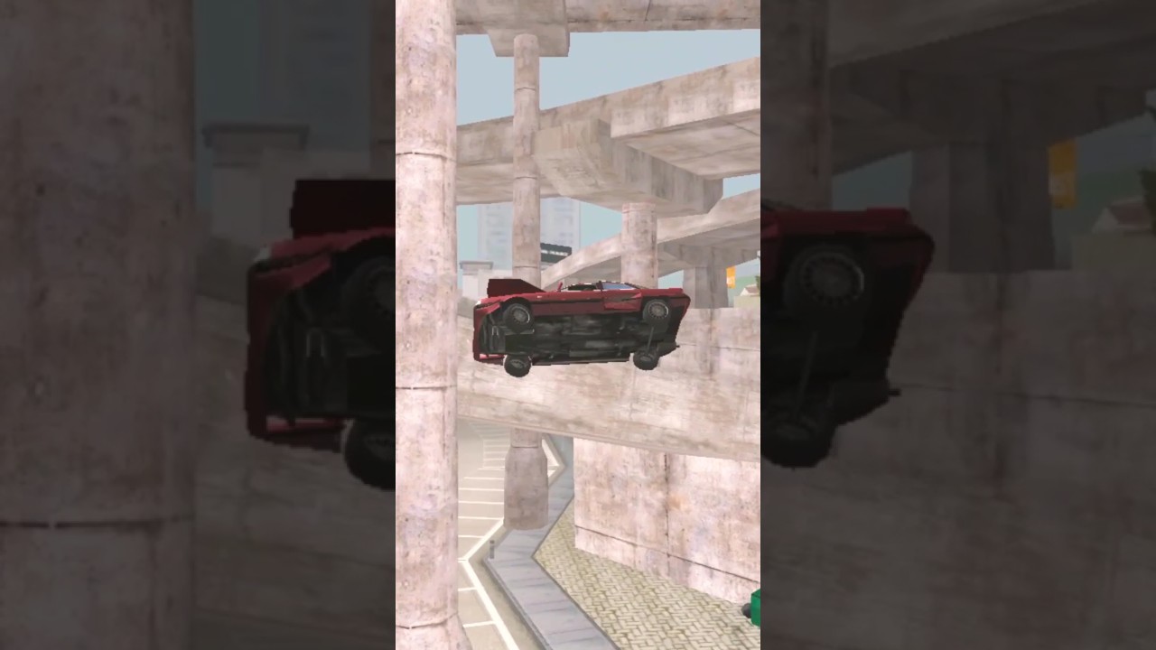 Car stuck on bridge piller 