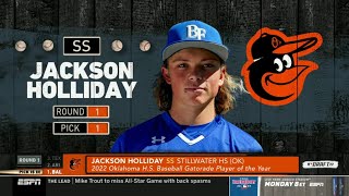 Orioles Draft SS Jackson Holliday (Oklahoma State Commit) with 1st Pick of 2022 MLB Draft