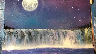 How To Paint A Waterfall And Full Moon/ Spray Paint Art Tutorial For Beginners