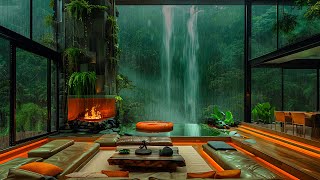 Smooth Jazz Music In A Cozy Living Room - Soft Jazz Background Music With Rain Sound And Waterfall screenshot 5