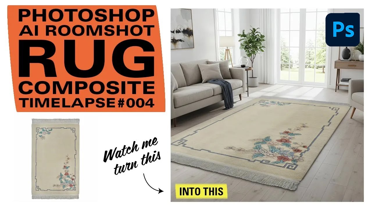 Photoshop AI Roomshot Rug Composite – Timelapse 