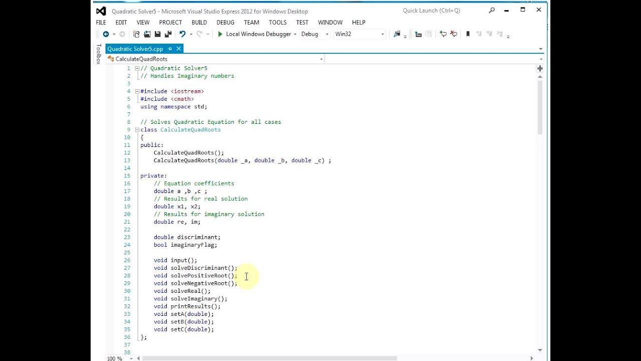 C++ Class to solve the Quadratic Equation - YouTube