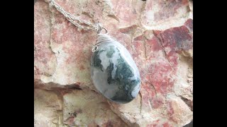 Natural Moss Agate Crystal Gemstone Pendant Necklace
