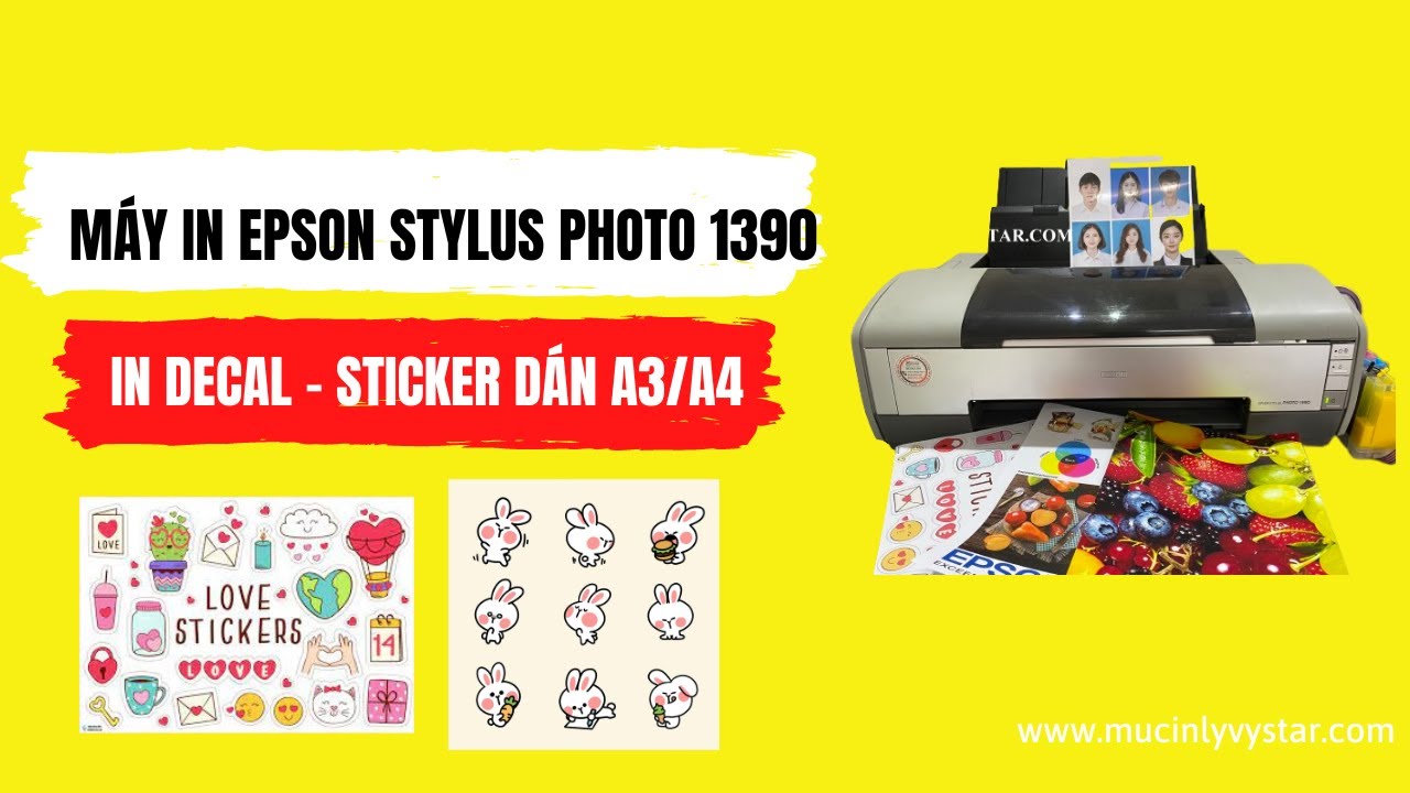 Máy in màu Epson Stylus Photo 1390 A3 - In Decal Ảnh, Sticker Dán - YouTube