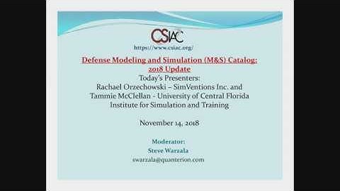 CSIAC Webinar - Defense Modeling and Simulation (M&S) Catalog: 2018 Update