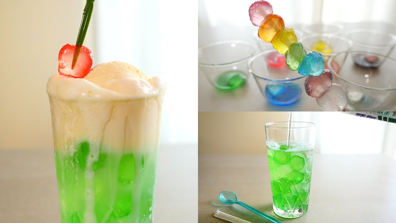 Melon Soda Float with Warabimochi わらび餅でクリームソーダ＆レインボーわらび餅串 | MosoGourmet 妄想グルメ