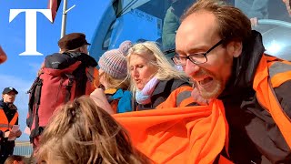 Just Stop Oil protesters attempt to block migrant coach headed for Bibby Stockholm