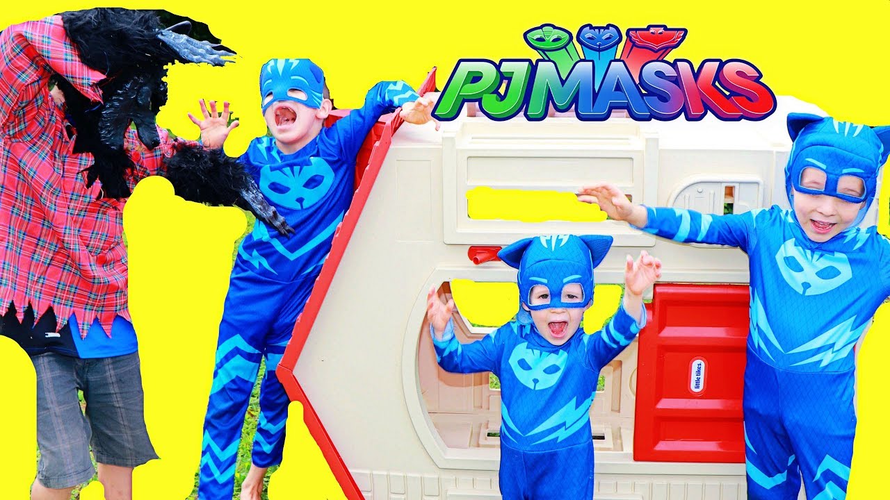 PJ Masks 3 Little Pigs Story with Catboy & Big Wolf in Huge Playhouse ...