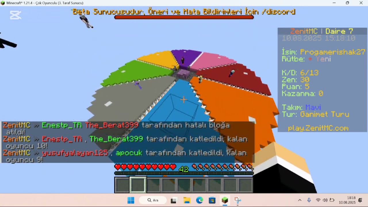 Minecraftta Daireden Son Çıkan Kazanır Oynuyoruz.İyi Seyirler