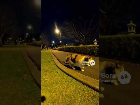 夜の散歩をする三毛猫の親子/A mother calico cat and her kittens taking an evening stroll #cat #kitten #Stray Cat