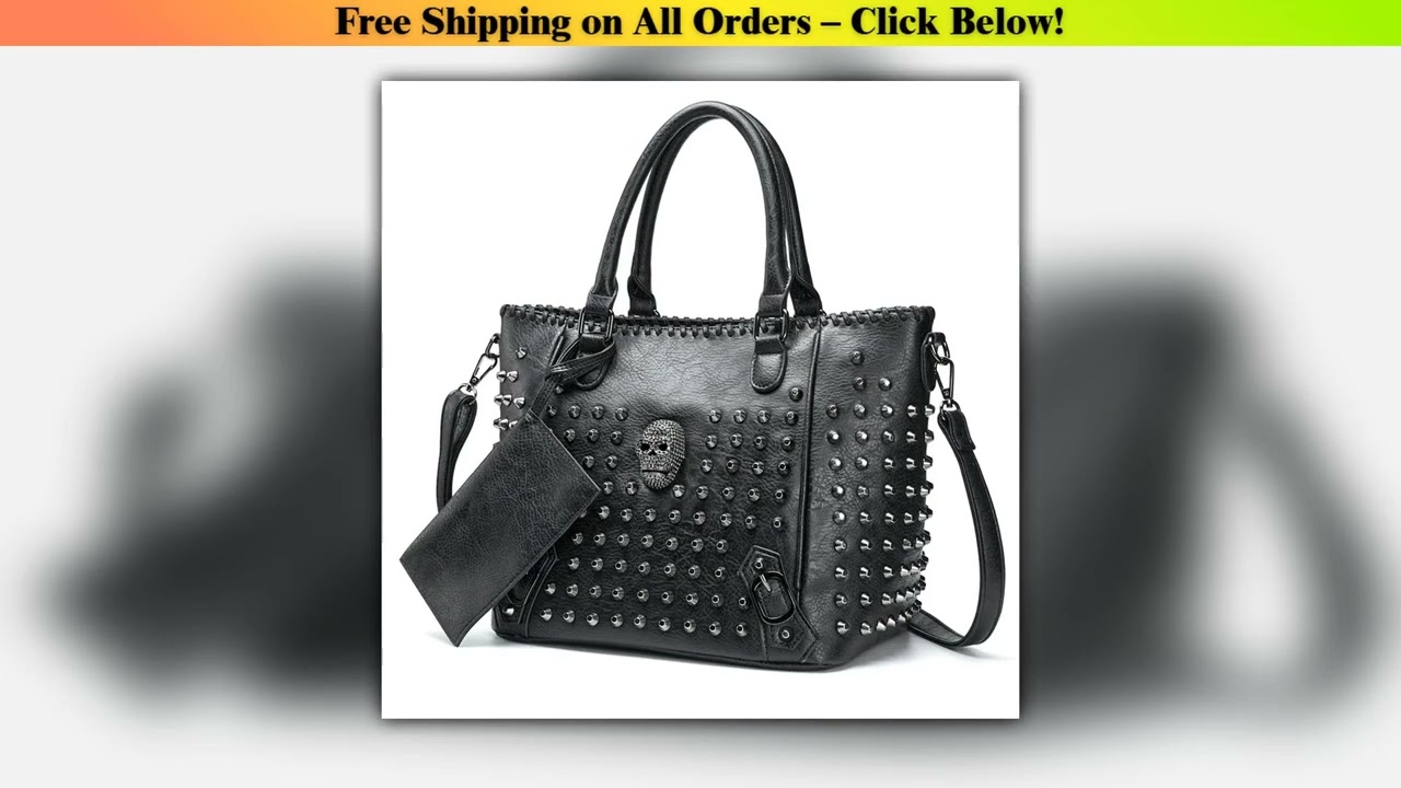 Annmouler New Rivet Women Bag Pu Leather Crossbody Bag Purse Skull Handbag Quality Punk Shoulder