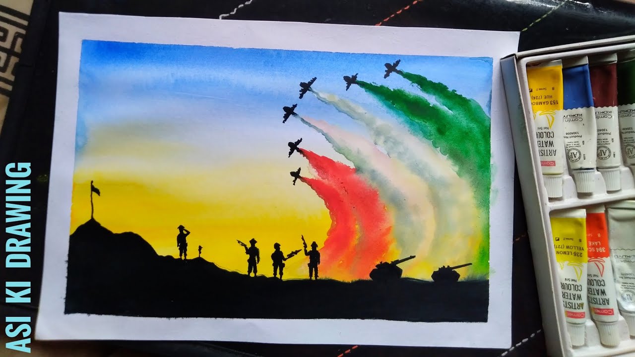 Water colour drawing tutorial || drawing Indian army for beginners ...