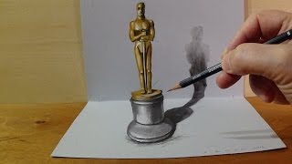 Drawing 3D Oscar Award Statuette, Magic Art
