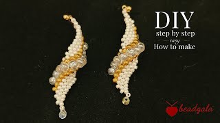 How to make earrings/ Very easy/Step by step/Beading beginner can also learn