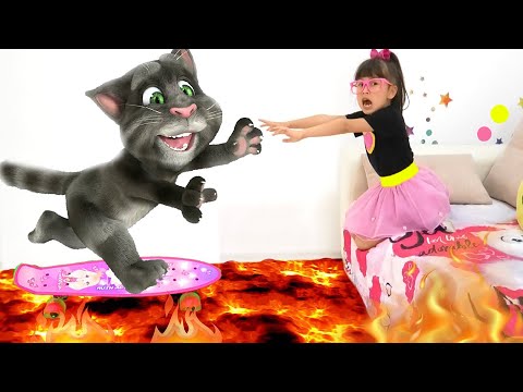 The floor is lava challenge with Talking Tom and Abby Hatcher - Funny Pretend Play Kids Video