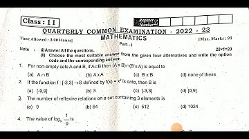 11th standard maths quarterly exam question paper English medium 2022-23 Chennai district