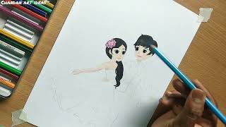 barbie couple drawings | how to draw couple easy | wedding couple drawings | boy and girl drawing screenshot 5