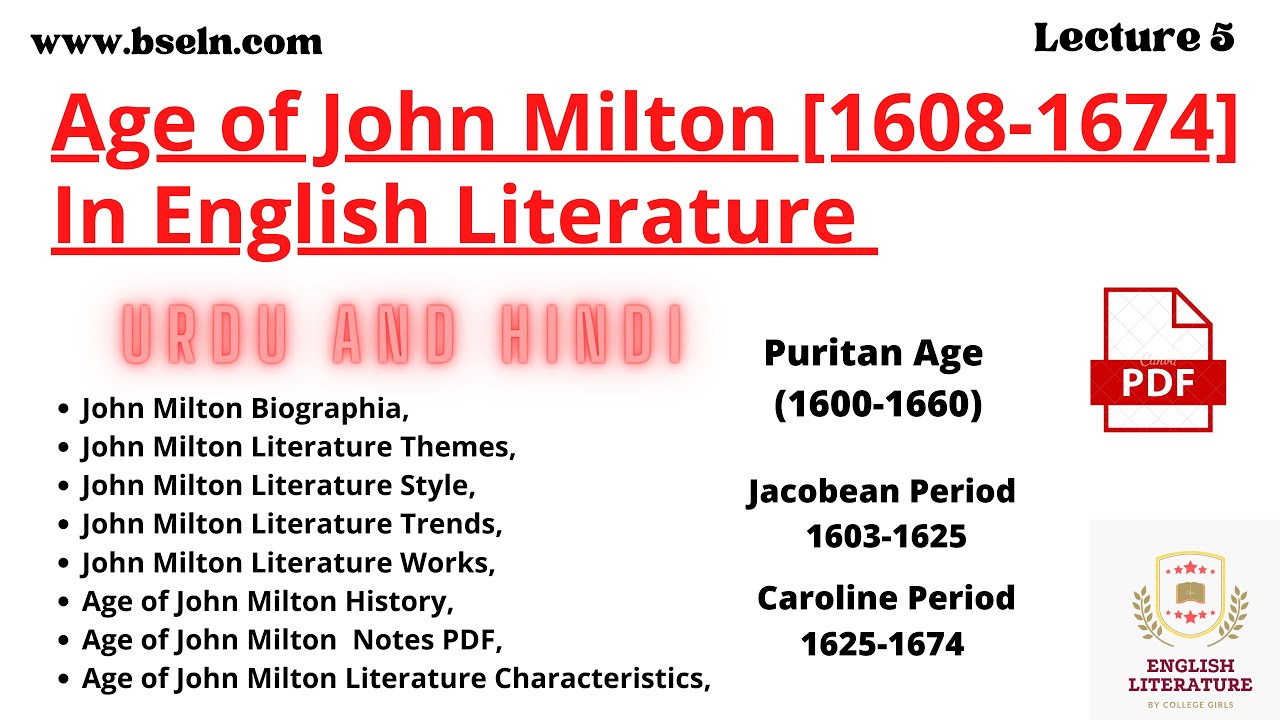 Age of Milton in English Literature | Age of John Milton | Explanation ...