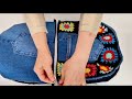 I Turned These old Jeans Into A Stylish Bag! easy knit#yarn#knitter#oldjeans#denimbag#diybag#knittig