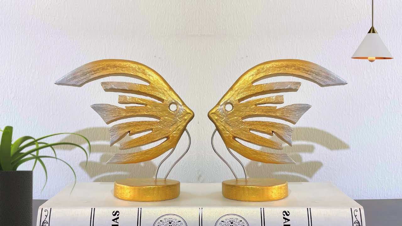 DIY Unique Abstract Gold fish Sculpture | White Cement Craft