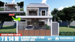 DESAIN RUMAH 7X14 METER 2 LANTAI 3 KAMAR TIDUR