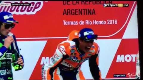 Marc Marquez slips on podium