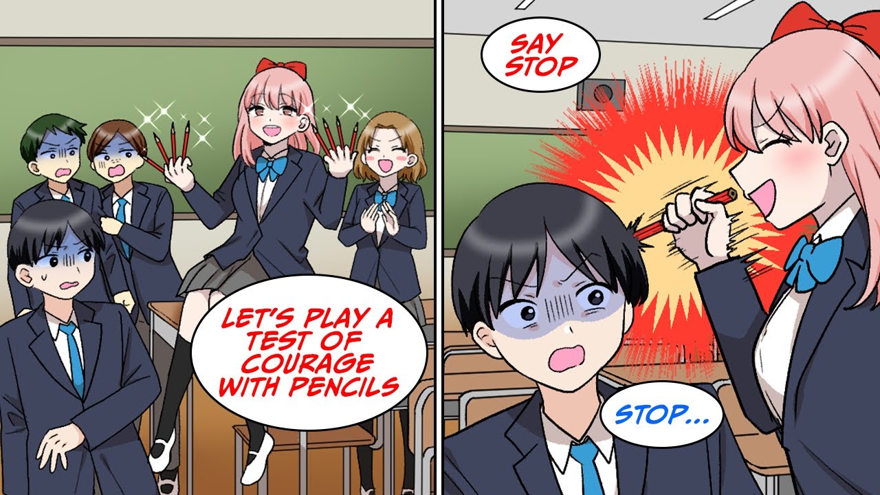 Girl leader who suggests a test of courage with a pencil [Manga Dub]