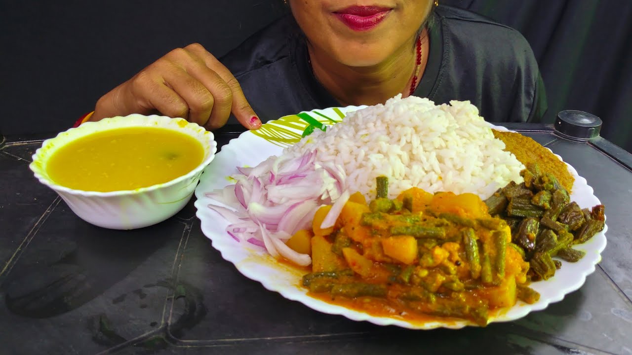 ASMR Dal Chawal Sabji Pyaj 👌❤️ Rice 🍚| Daal | Bhindibhujiya |  Alubarbatisabji | Chatni | Payaj |