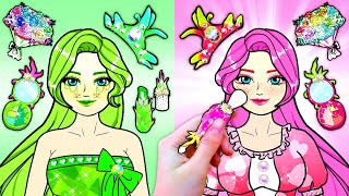 Paper Dolls Dress Up - Pink vs Green Challenge Adorable Sister Handmade - Barbie Makeover Handmade